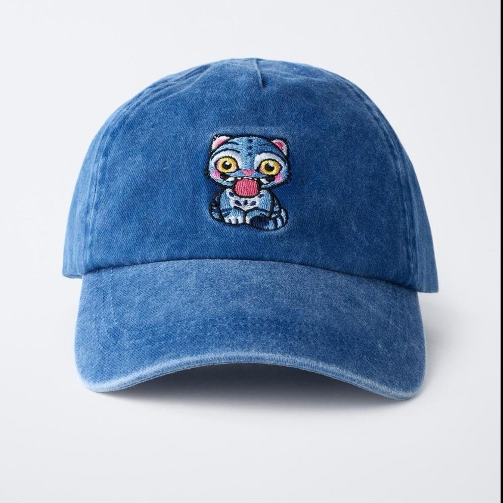 NWT Zara Kids Washed Effect KPOP Demon Hunters Netflix Cap Blue Derpy Tiger